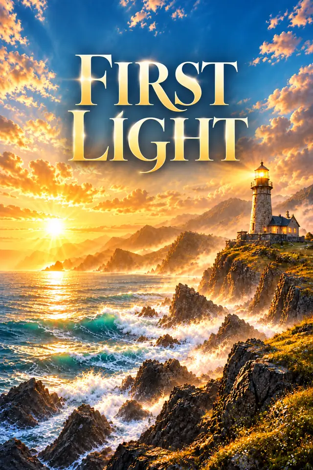 First Light: a coastal lighthouse facing a bright sunrise